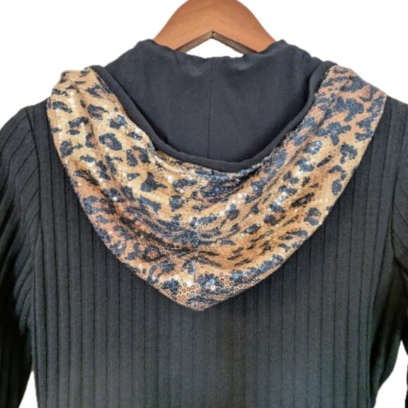 NWT Joseph Ribkoff Animal Print Sequins Cardigan Sweater with Hood - Picture 5 of 7